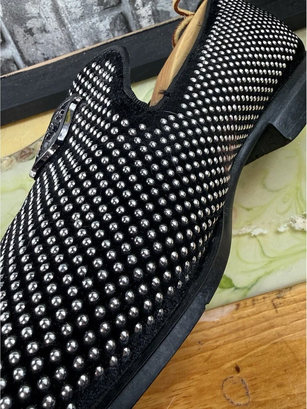 Stacy Adams 25228-042 Men’s Black/Silver Studded Slip-On Dress Loafer US 13 M